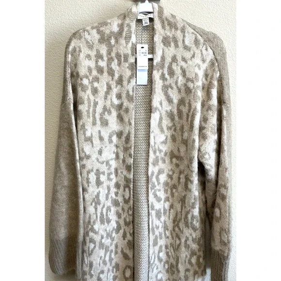 Topshop Animal Print Wool Blend Duster Cardigan Size 4-6 Tan Women's NEW - Picture 5 of 10